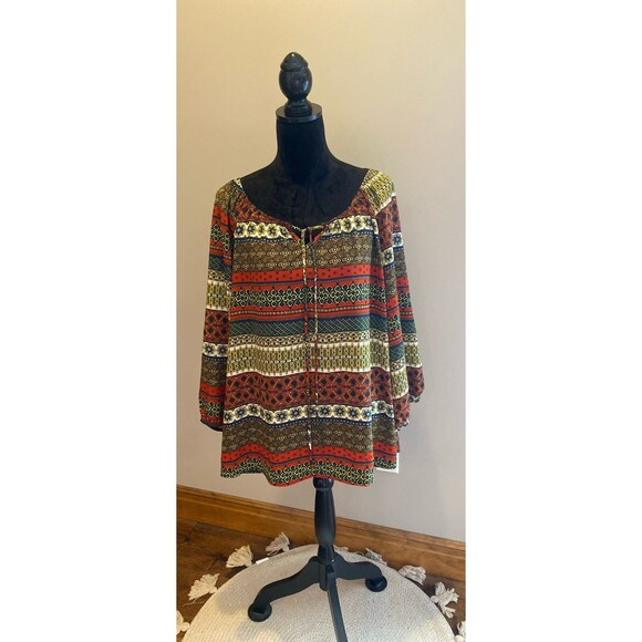 North Style Boho Peasant Blouse Size XL Rounded Neckline Flowy Long Top Comfy - Picture 1 of 9